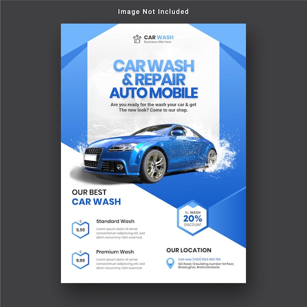 Werbevorlage für Autowäsche und Autoreparatur Flyer Premium-Vektor
