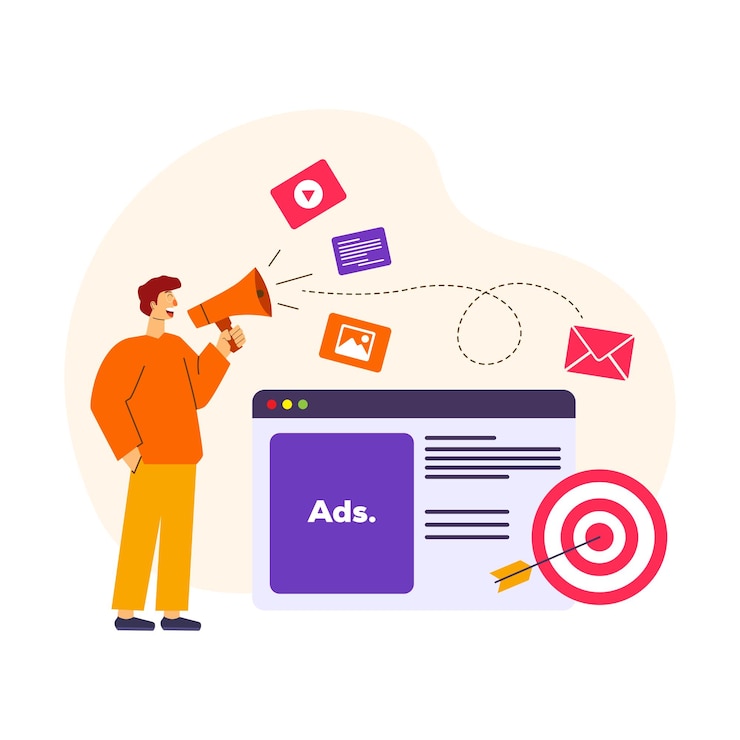 Vektor werbeziel auf marketingkampagne in flachem illustrationsdesignxa