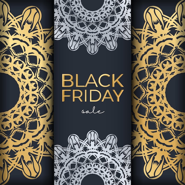 Werbung black friday dunkelblau mit goldenem vintage-muster