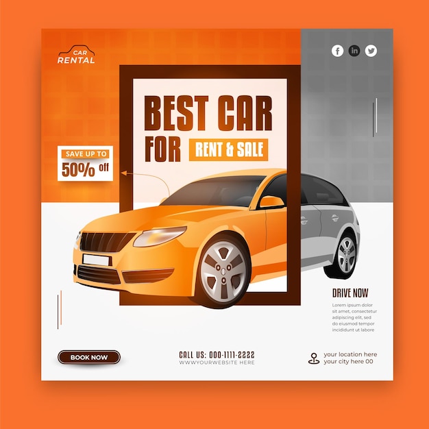 Werbung für Autovermietungen und Automotive Social-Media-Banner oder Instagram-Post-Vorlage