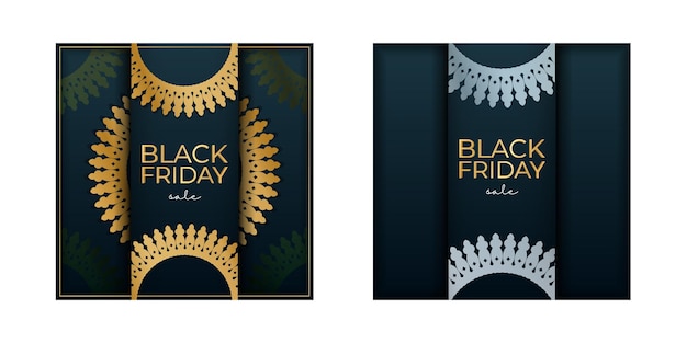 Werbung für black friday sale in blau mit vintage-goldmuster