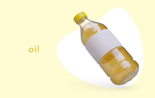 Werbung für natürliches Sonnenblumen-Oliven-Maisöl, vegetarisches Essen, Plastikflasche mit reinem Öl