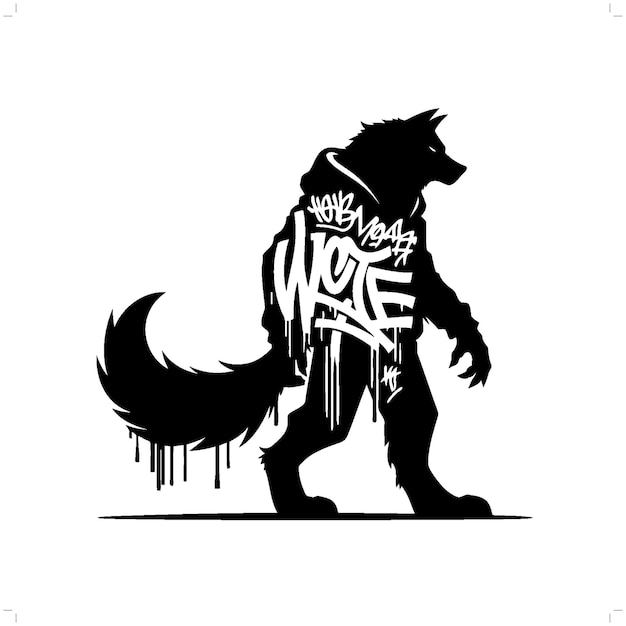 Vektor werwolf-mythologie kreatur silhouette graffiti tag hip-hop straßenkunst typografie illustration