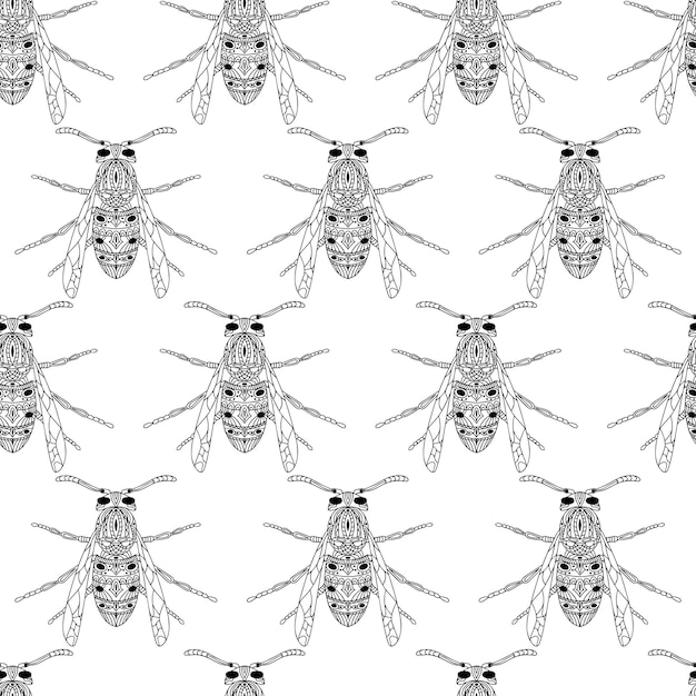 Wespe Musterdesign Schwarze Elemente auf weißem Hintergrund Vektor-Illustration mit Insekt