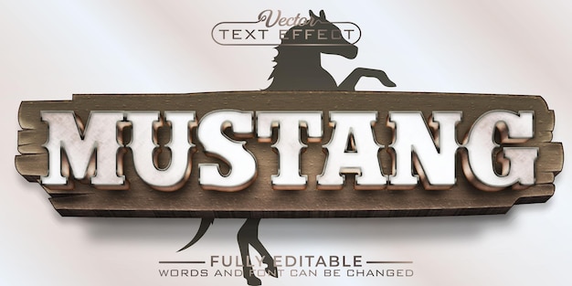 Western cowboy old white mustang vektor editierbare texteffektvorlage