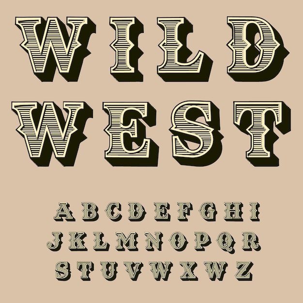 Vektor westliches retro-alphabet. hintergrund. vintage-typografie.