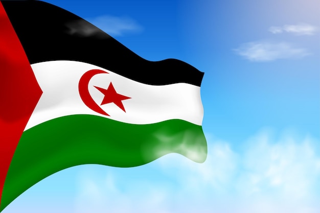 Westsahara-Flagge in den Wolken. Vektorfahne weht am Himmel. Nationalfeiertag realistische Flagge