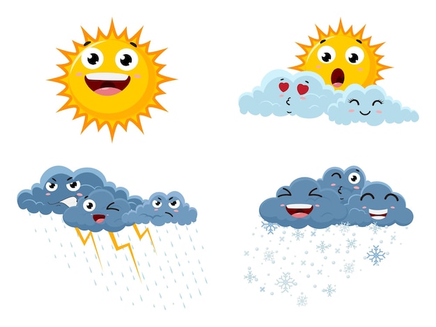 Wetter-Emoticon-Cartoon mit verschiedenen Jahreszeiten