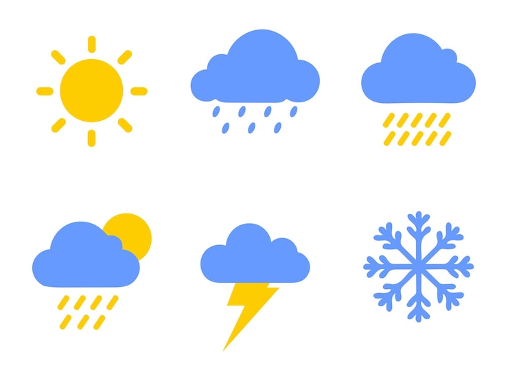 Vektor wetter-icon-set sonne wolke regen schnee und blitz flach design vektor