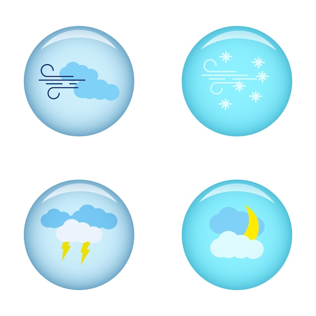 Vektor wetter-icon-set, wind, schnee, gewitter, knopfförmige symbole