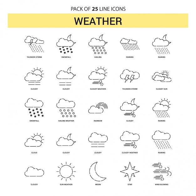 Wetter-linie icon set - 25 gestrichelte outline-stil