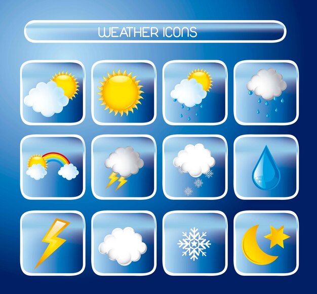 Vektor wettersymbole über blauem hintergrund vektor-illustration