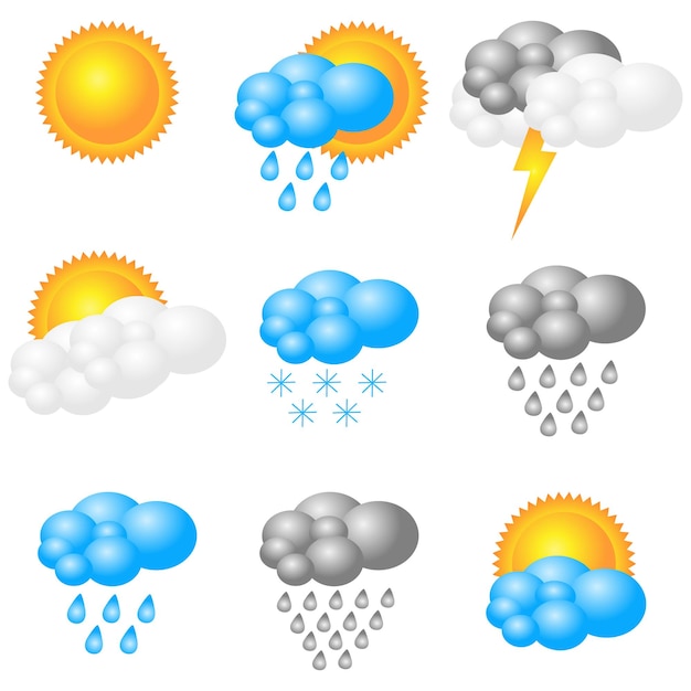 WettersymboleSet von WettervorhersagesymbolenVektorillustration