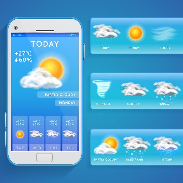 Vektor wettervorhersage-app auf dem smartphone