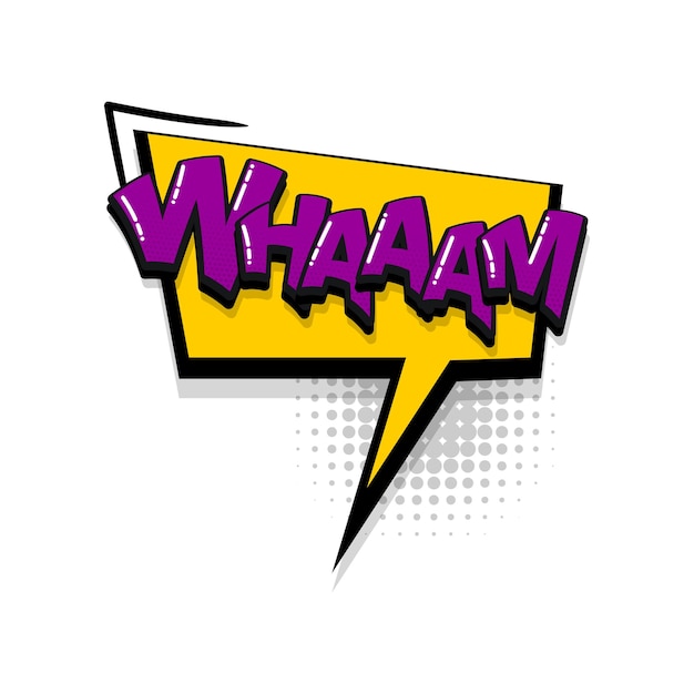 Wham Comic-Text Soundeffekte Pop-Art-Stil Vektor-Sprechblase Wort Cartoon