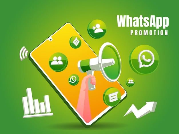 Whatsapp-social-media-werbung mit megaphon- und icon-logo und mobilem smartphone