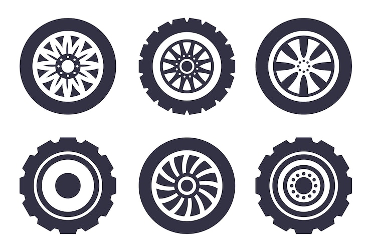Vektor wheel car auto service isoliert auf weißem hintergrund set grafisches design-element illustration