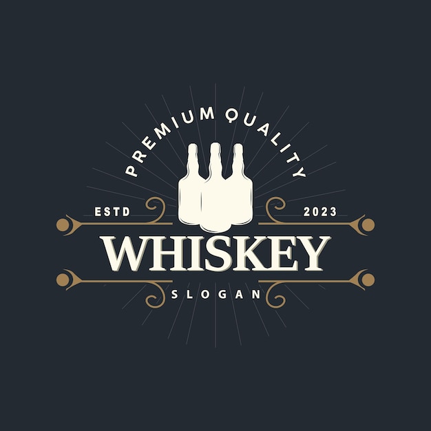 Vektor whiskey logo getränkelabel-design mit alten retro-vintage-ornamenten illustration premium-vorlage