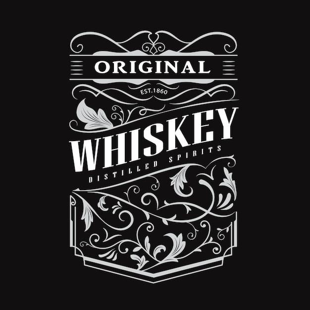 Vektor whisky-label handgezeichneter vintage-grenztypografie-tafelvektor