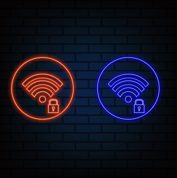 Wi-Fi blockiert türkisfarbenes Signallinien-Symbol isoliert auf blauem Hintergrund Wi-Fi-Passwortsymbol drahtlos ne