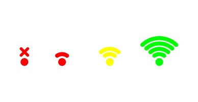 Wi-fi-signalstärke-symbol, rotes signal ist schlecht, gelb ist mittel, grün ist gut.