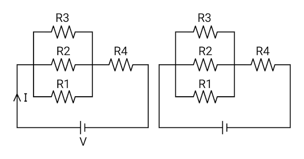 Widerstände in mischschaltung (reihe und parallel). schaltungssymbol. elektrischer kreislauf. physik.