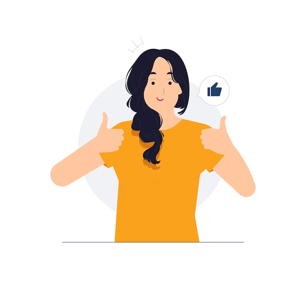 Wie Handzeichen öffentliche Zustimmung Ok Feedback zustimmen Unterstützung Freude glückliche Frau zustimmend zeigt Daumen nach oben Konzeptillustration