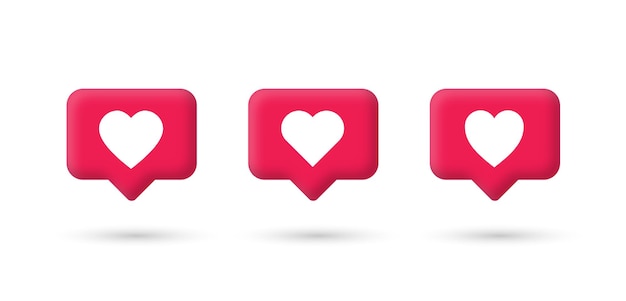 Wie symbol in moderner 3d-sprechblase mit verschiedenen herzformen für benachrichtigungssymbole für soziale medien