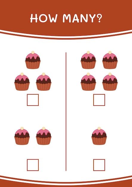 Vektor wie viele cupcake-spiele für kinder vektor-illustration druckbares arbeitsblatt