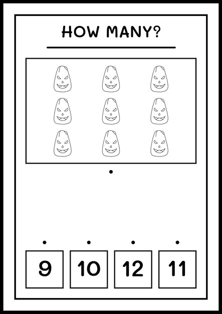 Wie viele kürbis, spiel für kinder. vektorillustration, druckbares arbeitsblatt