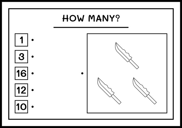 Vektor wie viele messer, spiel für kinder. vektorillustration, druckbares arbeitsblatt