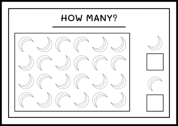 Wie viele mond, spiel für kinder. vektorillustration, druckbares arbeitsblatt