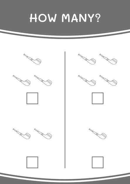 Wie viele pfeifenspiele für kinder vektorillustration druckbares arbeitsblatt