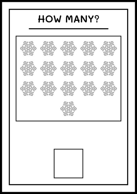 Wie viele schneeflocke, spiel für kinder. vektorillustration, druckbares arbeitsblatt