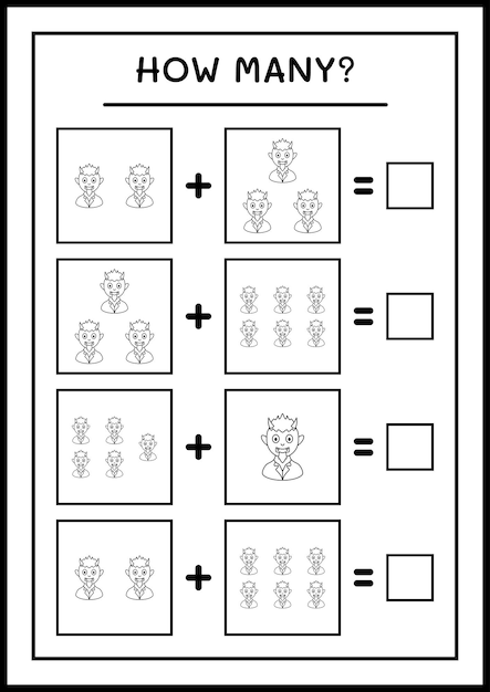 Wie viele teufel, spiel für kinder. vektorillustration, druckbares arbeitsblatt