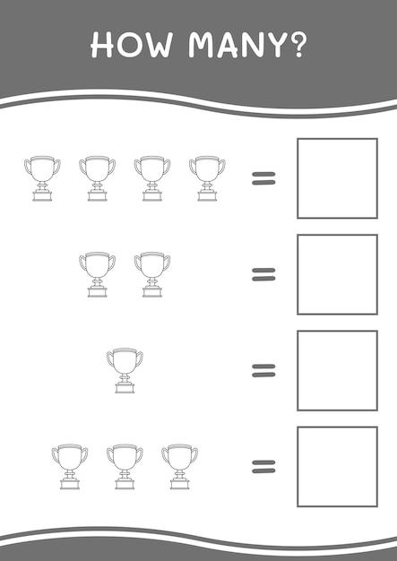 Wie viele trophäenspiele für kinder vektorillustration druckbares arbeitsblatt