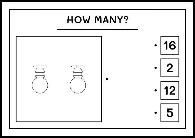 Wie viele Weihnachtslicht, Spiel für Kinder. Vektorillustration, druckbares Arbeitsblatt