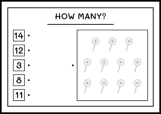 Wie viele weihnachtslutscher, spiel für kinder. vektorillustration, druckbares arbeitsblatt