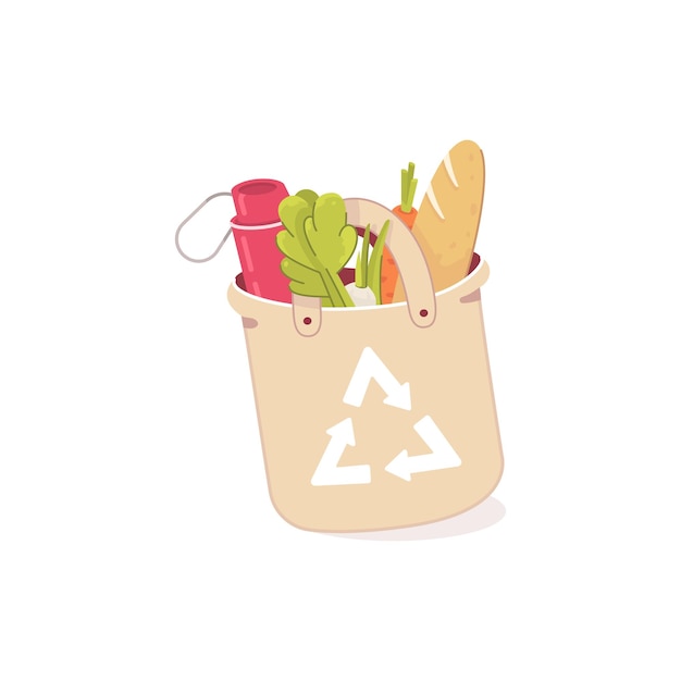 Wiederverwendbare Einkaufstüte Zero Waste Einkaufstasche Cartoon Illustration auf weißem Hintergrund