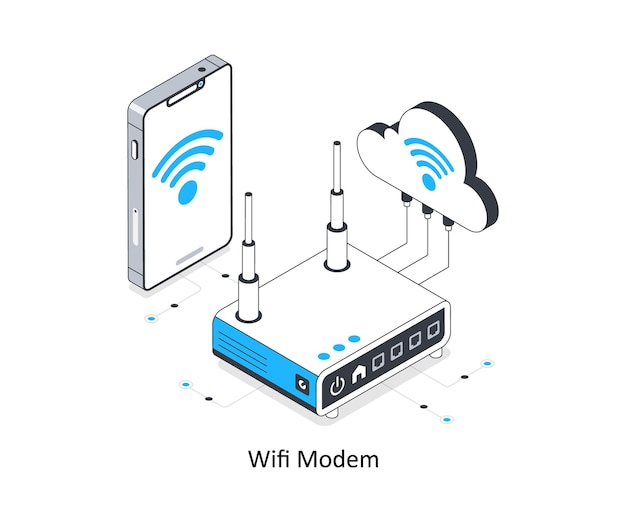 Vektor wifi-modem isometrische lagerillustration eps datei-behälterillustration