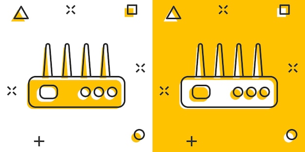 Vektor wifi-router-symbol im comic-stil breitband-cartoon-vektorillustration auf weißem, isoliertem hintergrund geschäftskonzept mit splash-effekt für die internetverbindung