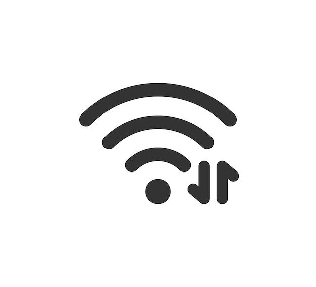 Wifi-Symbol und Pfeilsymbol Datenaustausch über Wi-Fi Wireless-Internet-Signal Vektordarstellung isoliert auf weißem Hintergrund