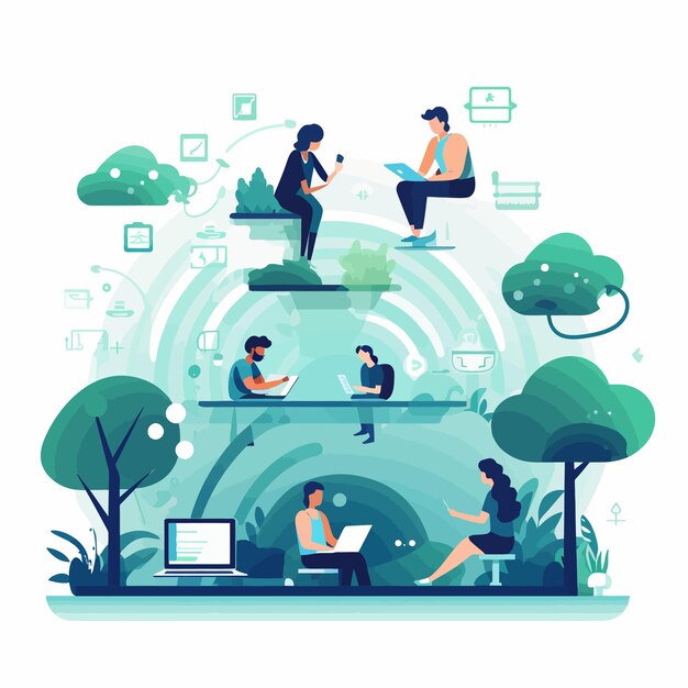 Vektor wifi_theme_with_people_working_together_vector