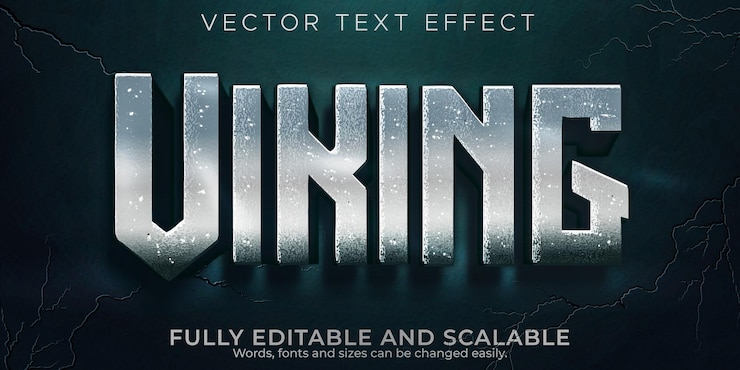 Vektor wikinger-texteffekt, bearbeitbarer nordischer und nordischer textstil