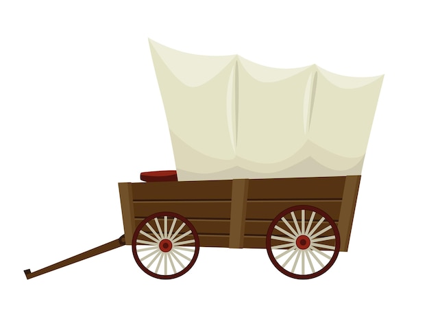 Vektor wild-west-cartoon-wagen mit zelt altes westernwagen-symbol isoliert auf weißem hintergrund