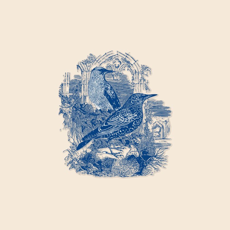 Vektor wilde krähen vögel krähen gotische landschaft kostenlose retro-logo vintage illustration design vektorelemente