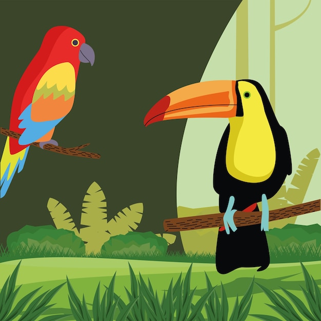 Wilde tropische Papageien- und Tukanvogelnaturikone