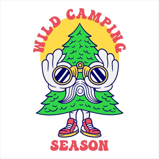 Wildes campingsaison-illustrationskarikatur-t-shirt design