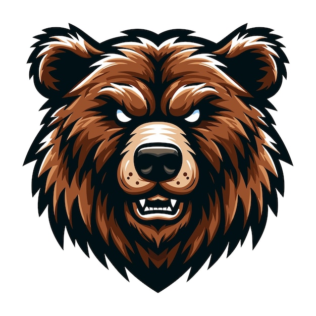 Vektor wildes, tapferes tier, grizzlybär, kopf, gesicht, maskottchen, design, vektorillustration, logo-vorlage