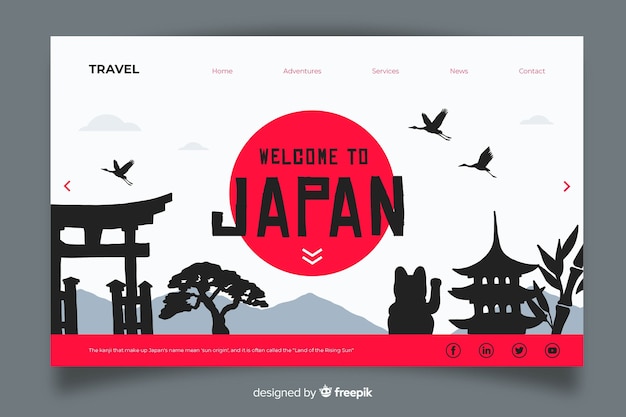 Vektor willkommen auf der landingpage von japan